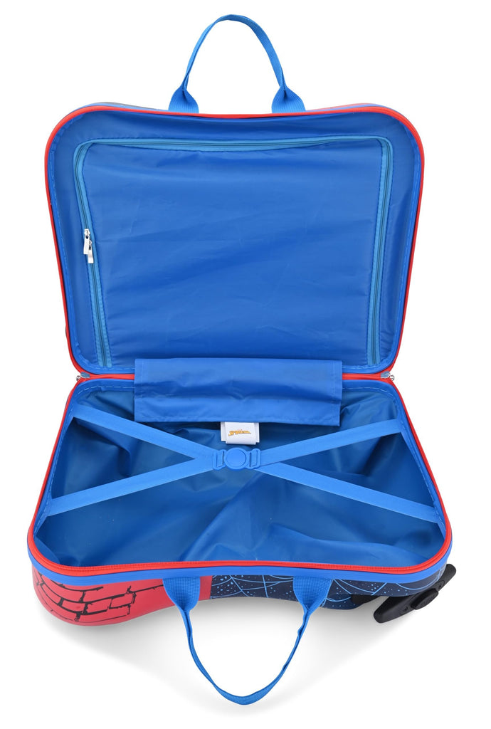 Fast Forward Marvel Spiderman Ride-On Kids Suitcase - 18" Tow-Along Toddler Luggage - Carry-On Cute Bag with Wheels 18"x10"x14.5"