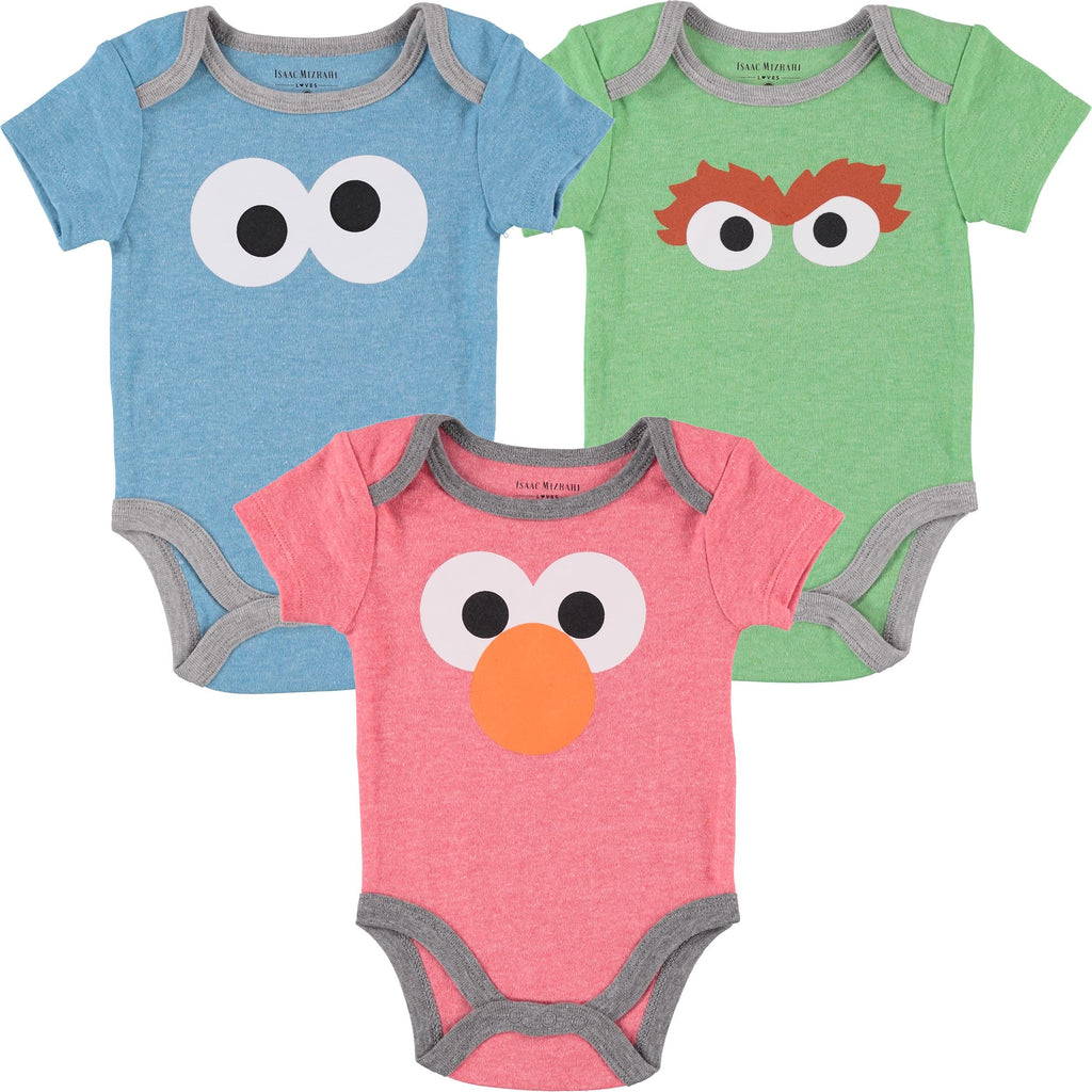 Happy Threads Sesame Street Baby Boys' Bodysuit Three Pack - Baby Bodysuit Multipack - Newborn