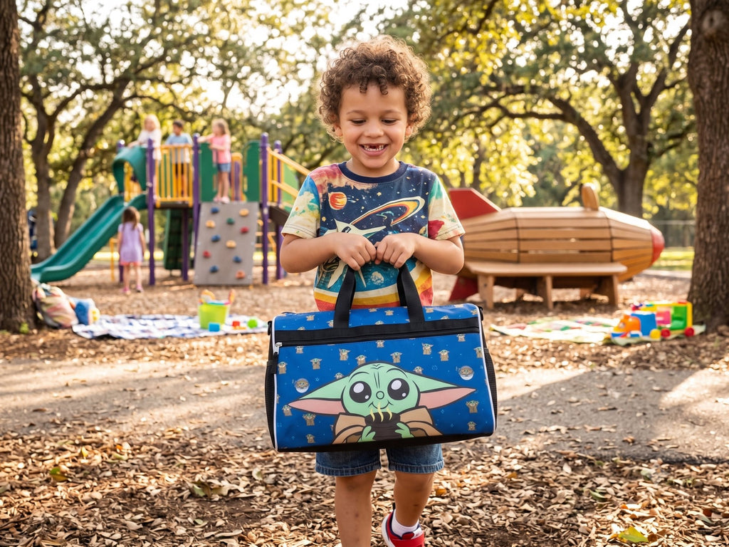Disney Kids Duffle Bag 16.5" – Travel & Sports Bag with Zipper Pocket, Mesh Side Pockets & Shoulder Strap
