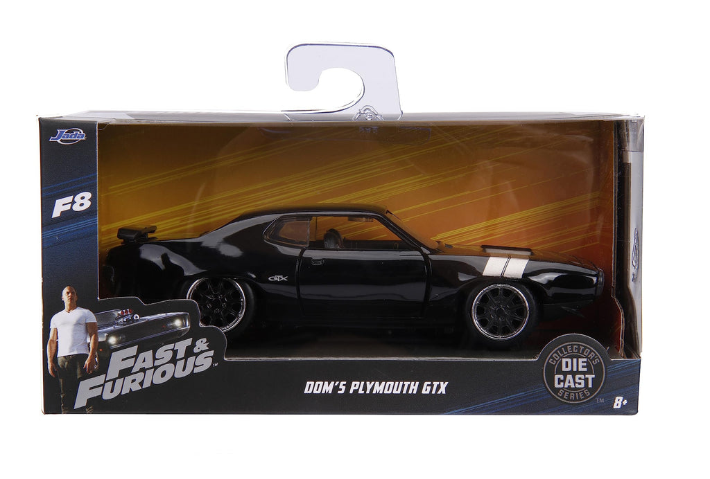 Jada Dom's Plymouth GTX Black with Silver Stripes Fast & Furious F8 The Fate of The Furious Movie 1/32 Diecast Model Car