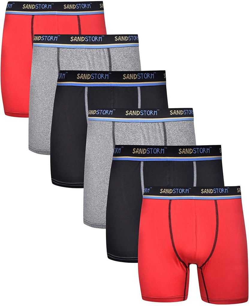 Black/Navy/Gray Quiet Shade Sand Storm Mens Performance Boxer Briefs - 6-Pack No-Fly Tagless Breathable Underwear S-5XL Regular or Plus Size