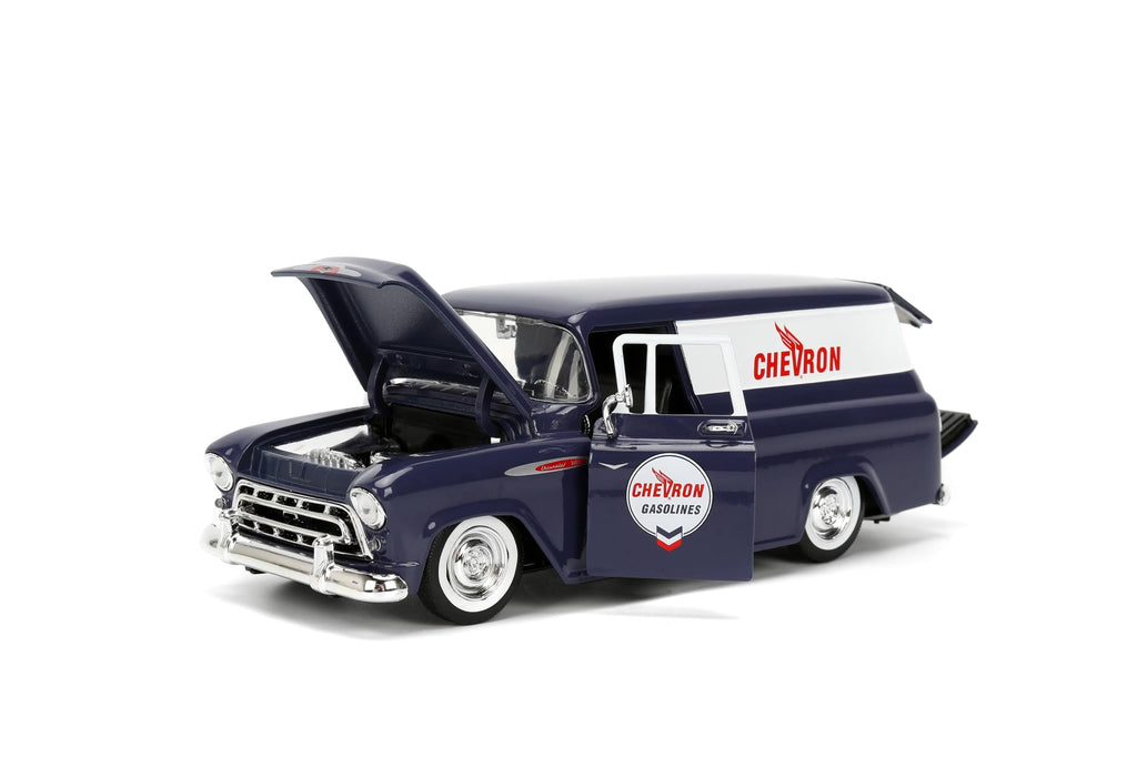 Jada Toys Just Trucks 1:24 1957 Chevy Suburban Chevron Die-cast Car & Gas Pump – Opening Doors, Hood, Trunk, Rubber Tires(Purple)