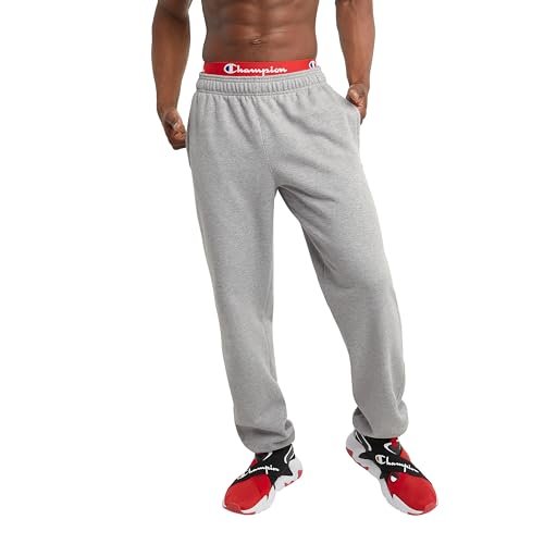 Champion Sweatpants, Powerblend, Fleece, Comfortable Relaxed-Bottom Pants for Men (Reg. or Big, Oxford Gray C Patch Logo, X-Large Tall