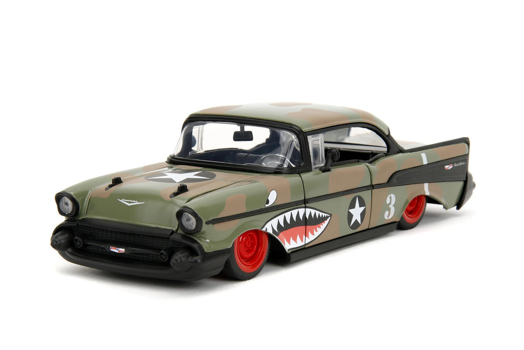 Big Time Muscle 1:24 1957 Chevrolet Bel Air Die-Cast Car, Toys for Kids and Adults(Army Green)