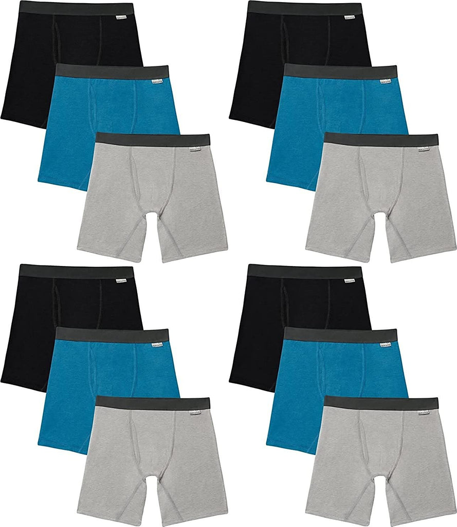 Cotton- Mystery Colors Fruit of the Loom Men's Cotton Performance Boxer Briefs (12 Pack)