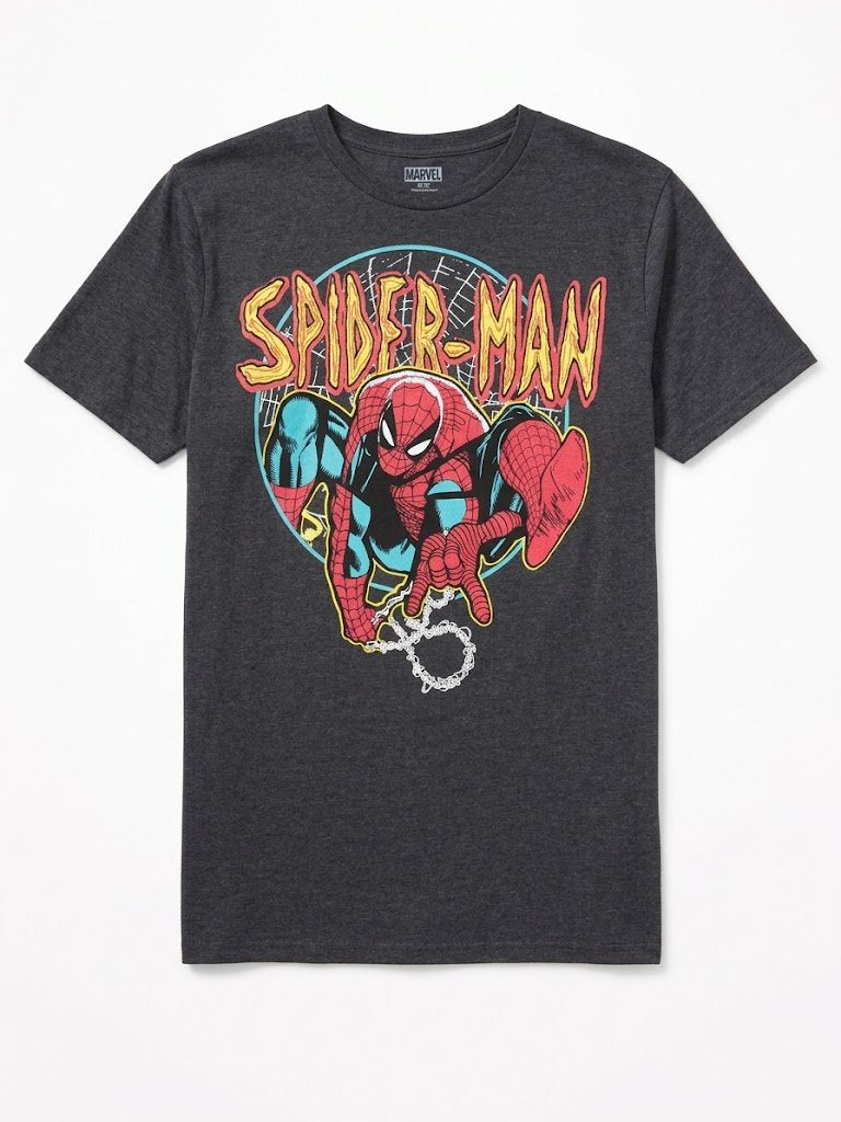 Marvel Spider-Man Men's Short Sleeve T-Shirt – Neon Comic Graphic Tee – Charcoal