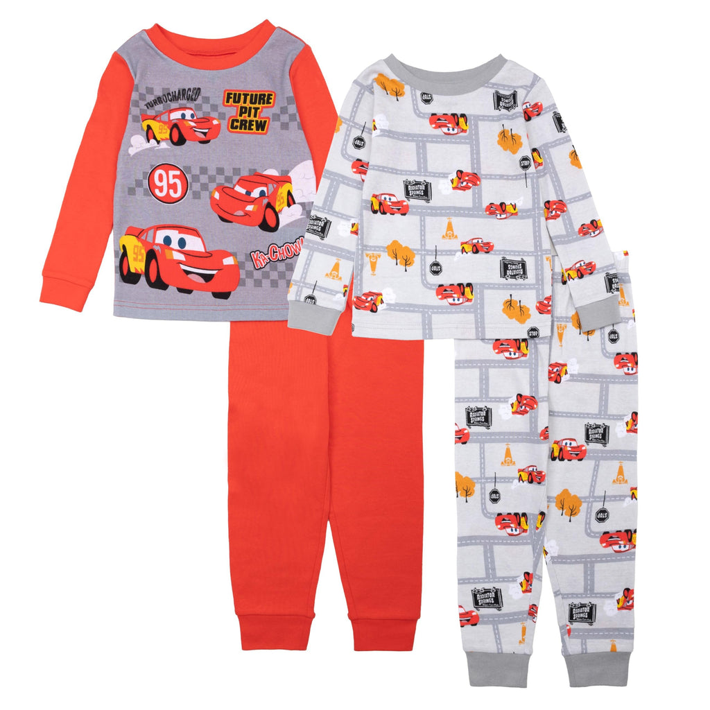 Disney Pixar Cars Boys 4-Piece Snug-Fit Cotton Pajama Set Sleepwear