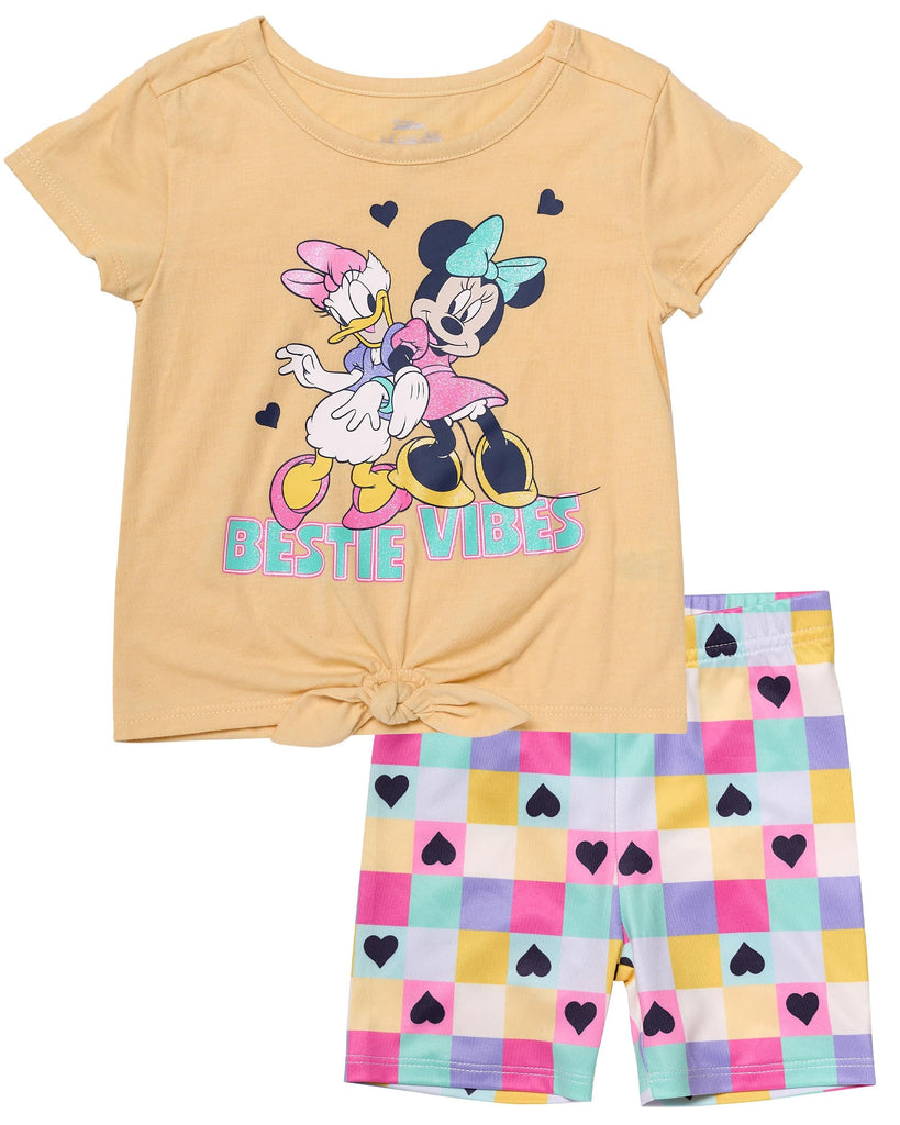 Minnie Mouse Girls 2 Piece Shorts and Short Sleeve T-Shirt Set (Pale Pink, 4T)