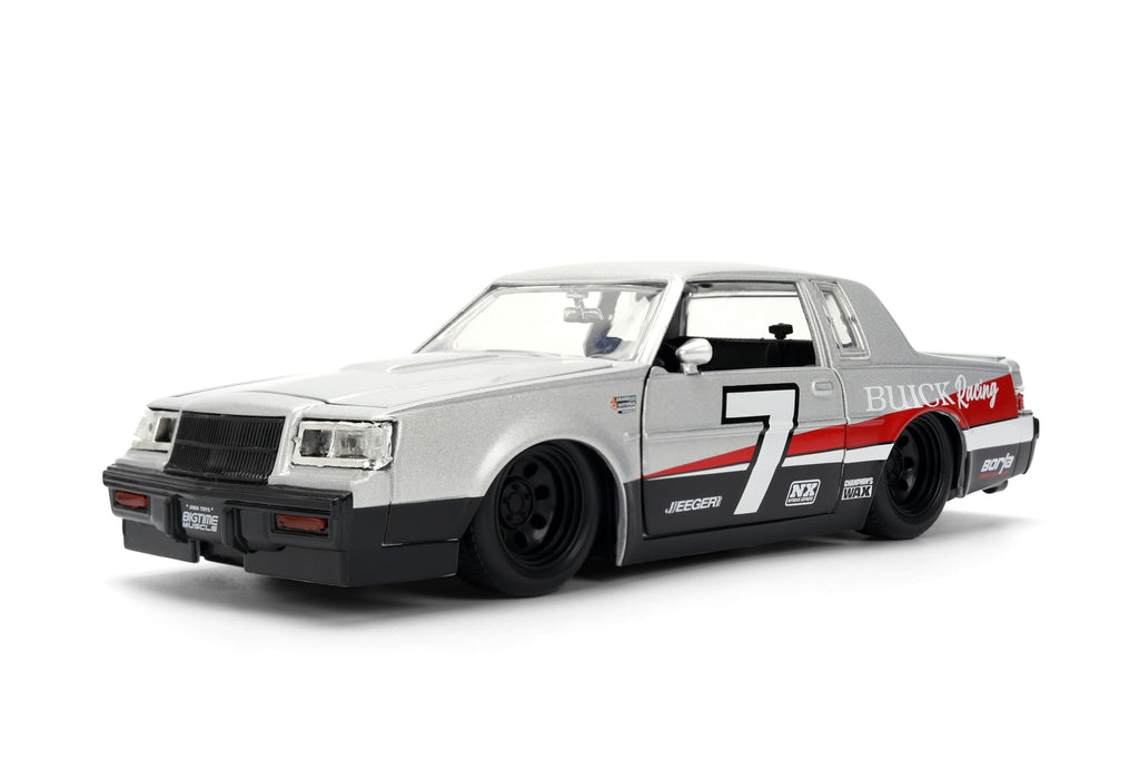 Jada Toys Bigtime Muscle 1:24 1987 Buick Grand National Die-cast Car – Opening Doors, Hood, Trunk, Rubber Tires(Silver/Black)
