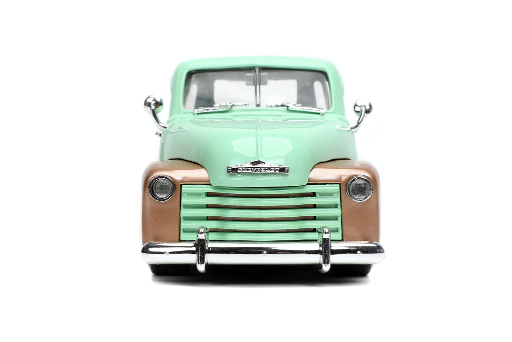 Just Trucks 1:24 1953 Chevy Pickup Rusty's Garage Die-Cast Car & Tire Rack, Toys for Kids and Adults(Light Green)