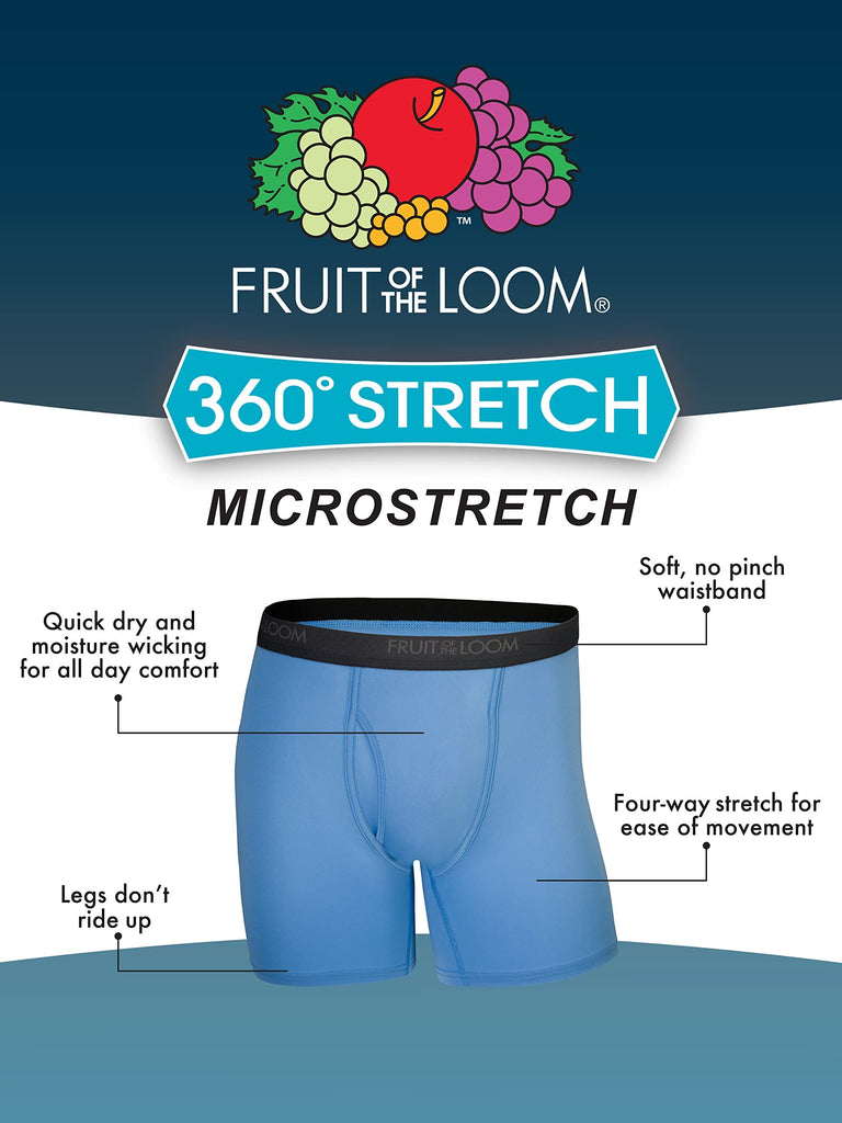 Fruit of the Loom Men's Micro-Stretch Boxer Briefs, Black Long Leg, Large