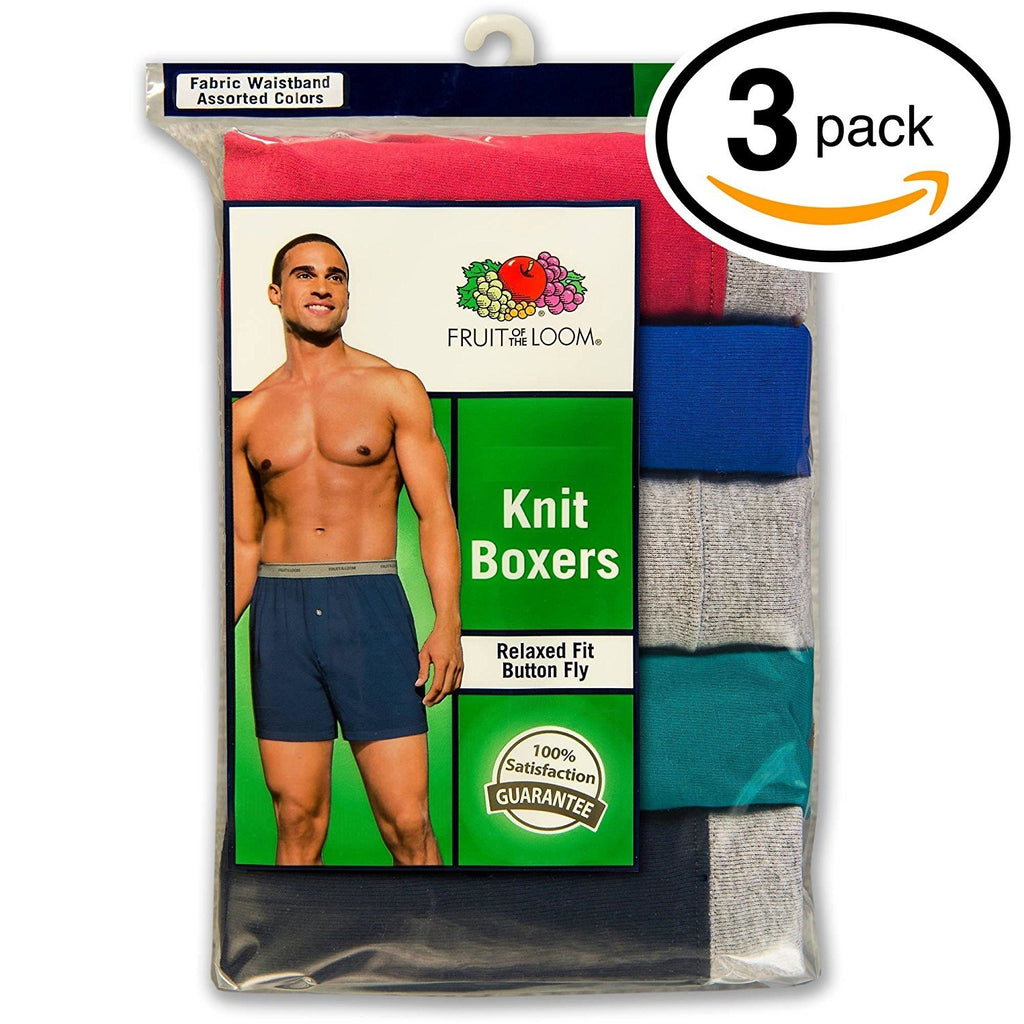Fruit of the Loom Solid Knit Boxers 3-Pack (Colors and patterns may vary)