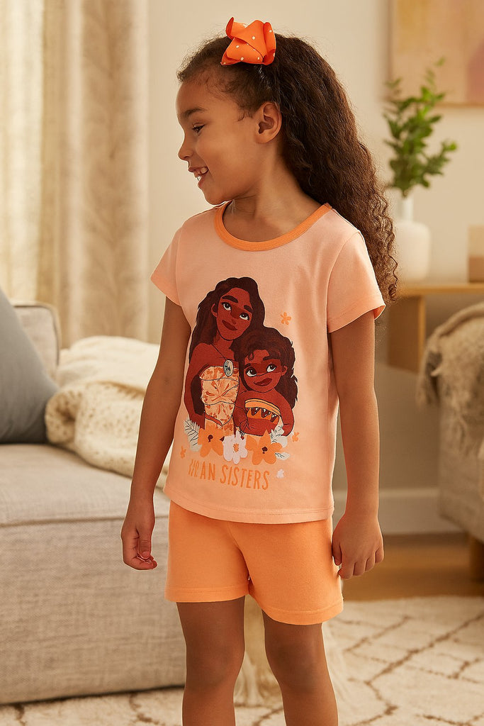 Girls’ Moana & Simea 4pc Pajama Set – 100% Cotton Short Sleeve Tops, Shorts & Pants – Sizes 4, 6, 8, 10