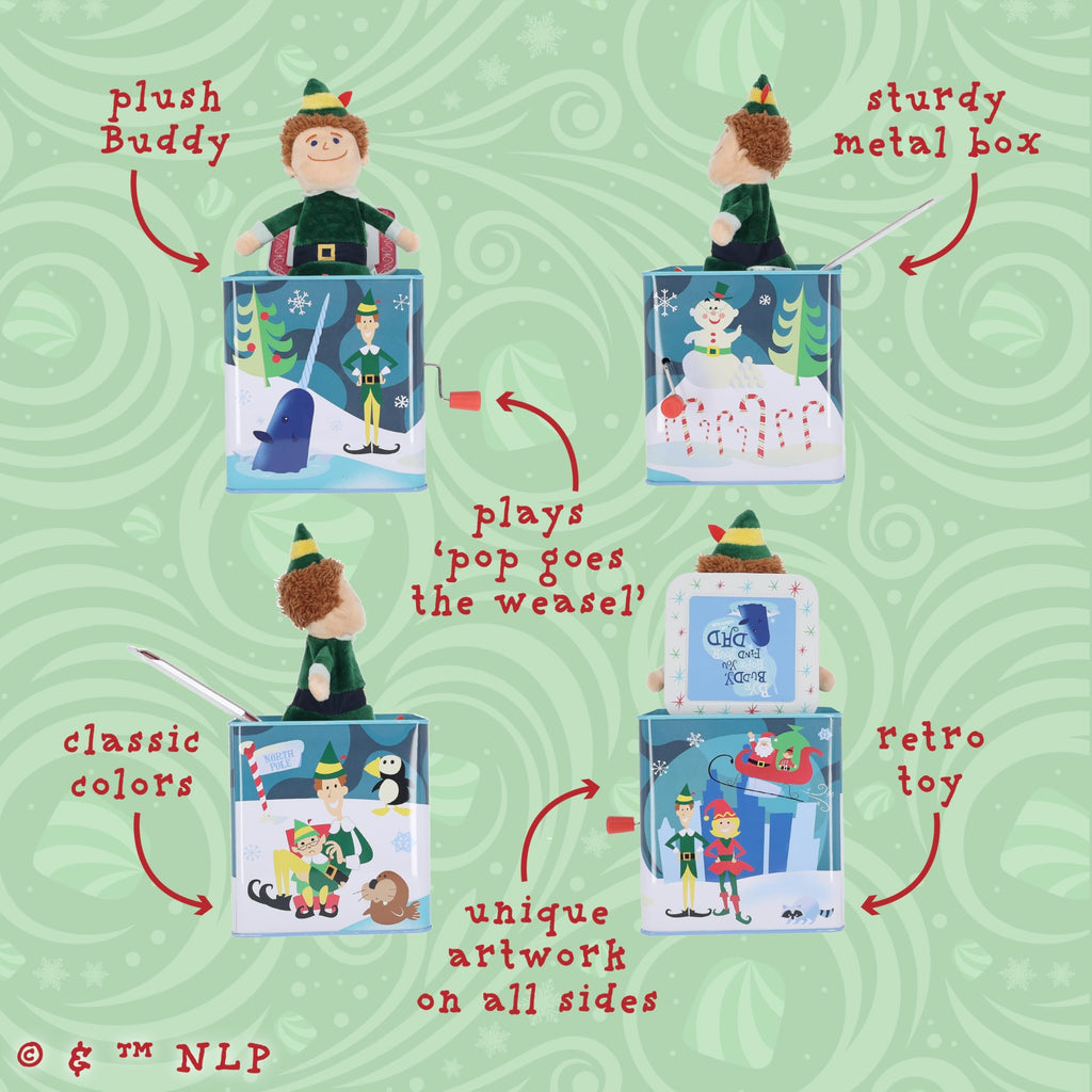 KIDS PREFERRED Warner Brothers Elf Jack-in-The-Box - Buddy The Elf Musical Toy for Kids & Toddlers