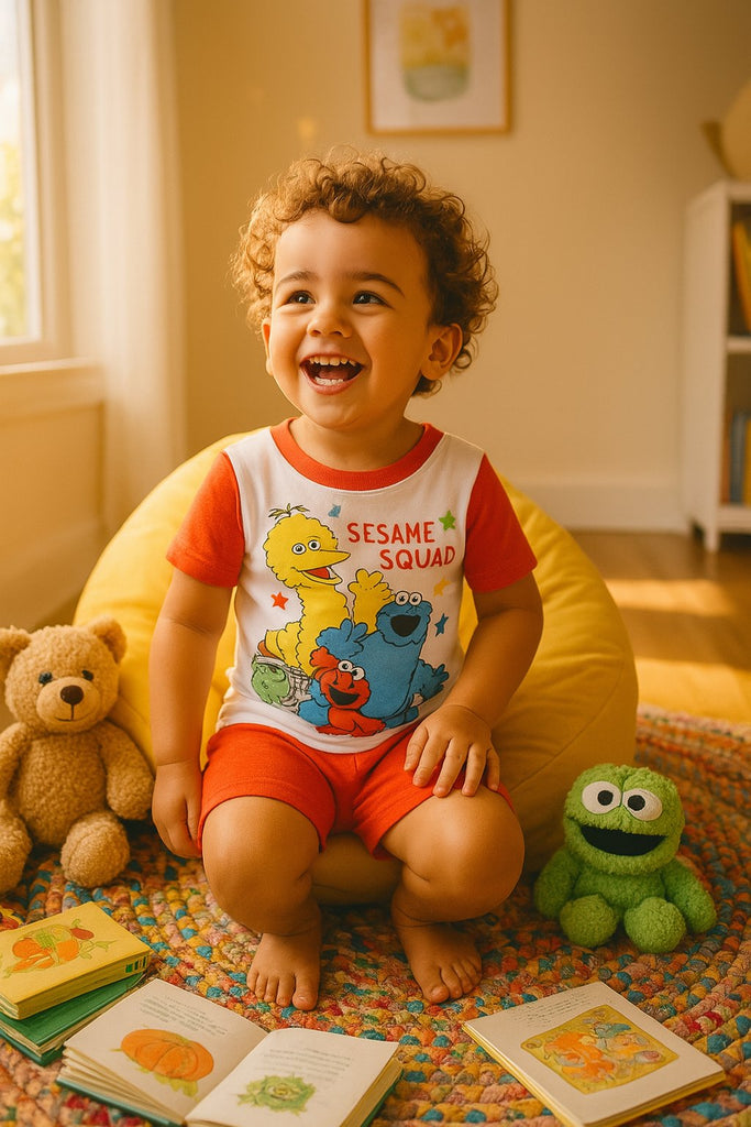 Centric Brands Sesame Street 4-Piece Pajama Set with Elmo, Cookie Monster, Oscar & Big Bird – Baby Sizes 12M–24M