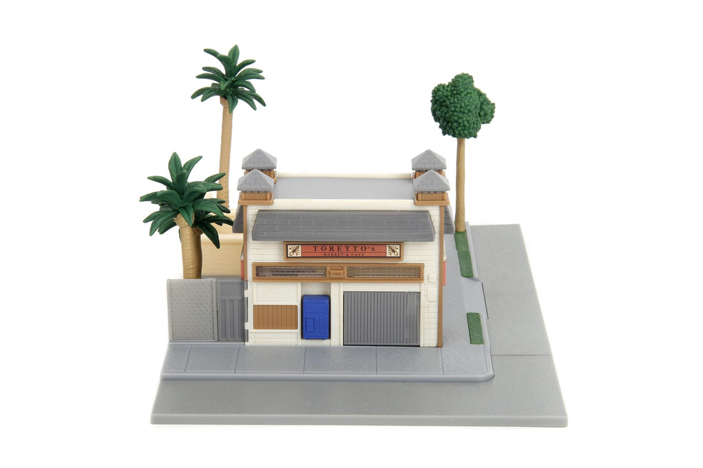 Jada Toys – Fast & Furious Nanoscene: Toretto's Market & Cafe with 2 Nano Vehicles – Highly Detailed Movie Replica Playset, Collectible Scene for Ages 8+