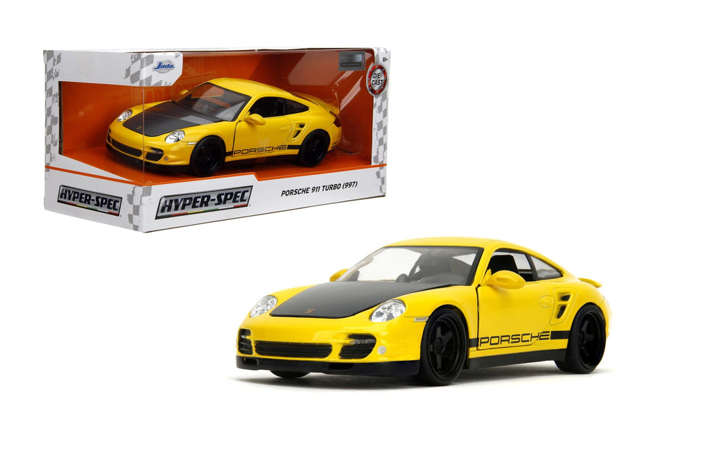 Hyper-Spec 1:24 2007 Porsche 911 Turbo 997 Die-Cast Car, Toys for Kids and Adults(Yellow)