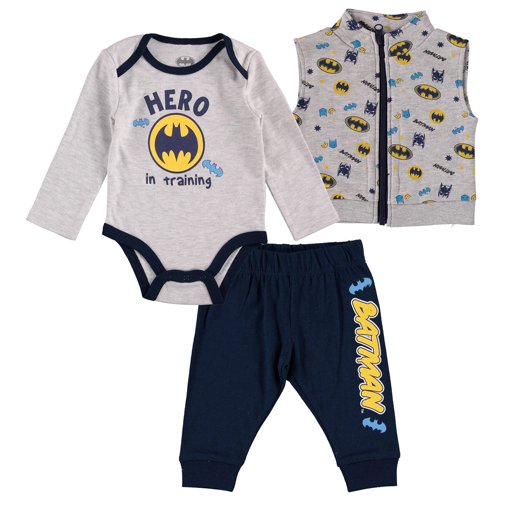 Happy Threads Baby Boy 3 Piece Set Includes Bodysuit, Pants and a Zip-up Vest (Grey/Black/Yellow, 3-6 Months)