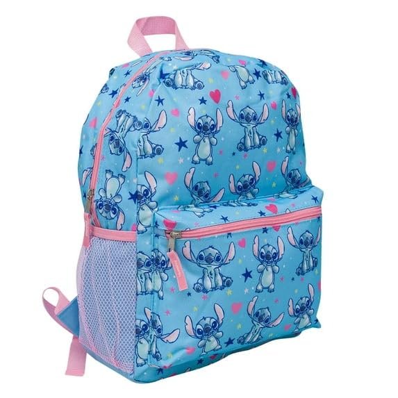 Disney Stitch Girls’ 16" Backpack – Main Zipper Compartment, Front Pocket, Mesh Side Pockets & Adjustable Shoulder Straps