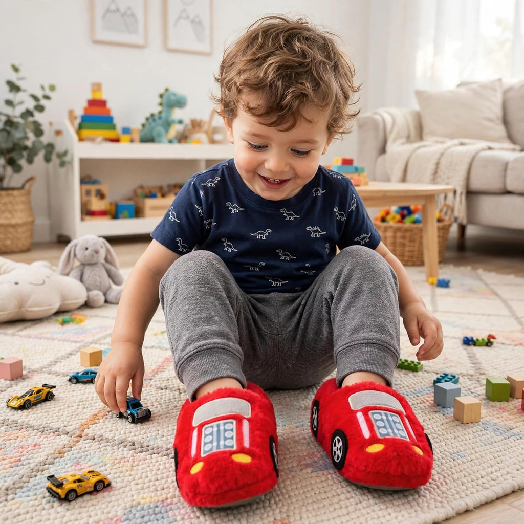 Handcraft Hot Wheels Toddler Boys Embroidered Slippers, Red, 5-6 Toddler