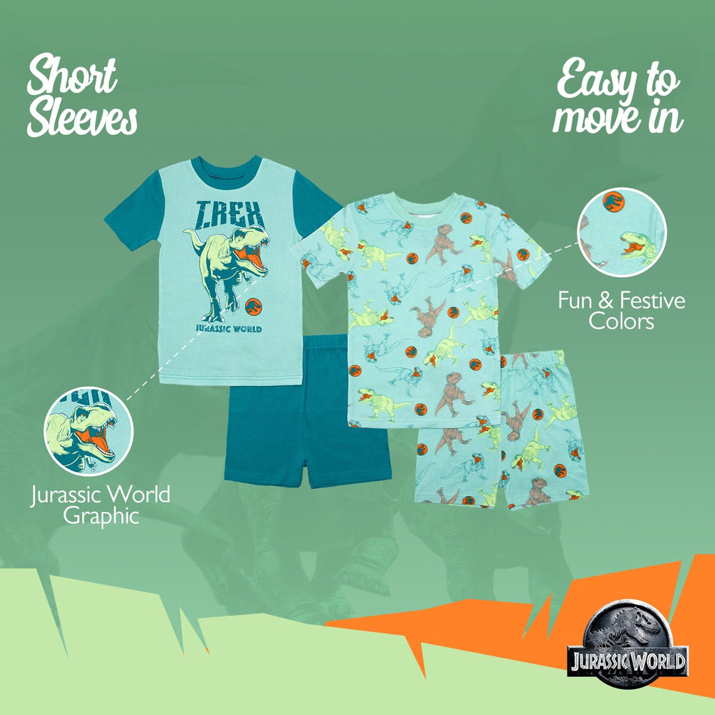 Jurassic World boys 4-piece Snug-fit Cotton Pajama Set, Soft & Cute for Kids