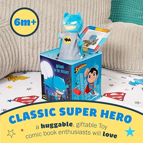 KIDS PREFERRED DC Comics The Batman Jack in The Box Musical Toys for Babies and Toddlers, Plays “Pop Goes The Weasel” The Dark Knight Springs Out from A Colorful Box