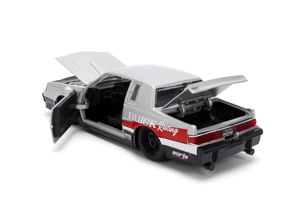 Jada Toys Bigtime Muscle 1:24 1987 Buick Grand National Die-cast Car – Opening Doors, Hood, Trunk, Rubber Tires(Silver/Black)