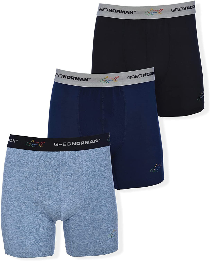 Greg Norman Mens Boxer Briefs - Performance 3-Pack Tagless Spandex Golf Legend