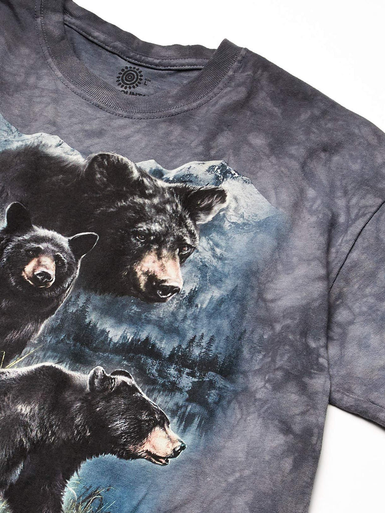 The Mountain Three Black Bears Adult T-Shirt, Blue and Gray, Medium