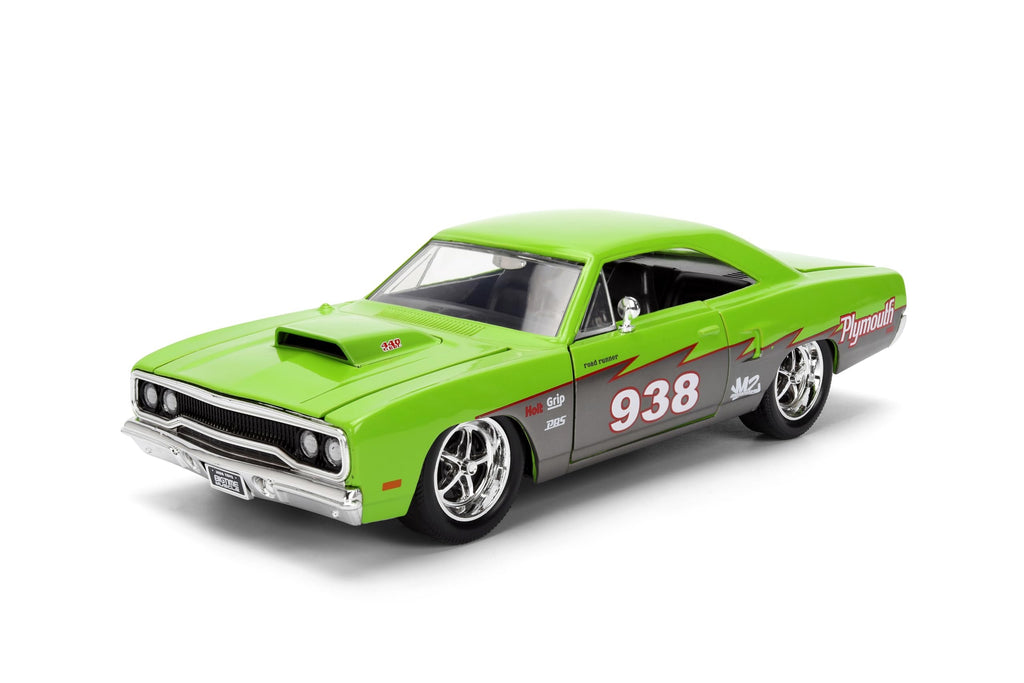 Jada Toys Bigtime Muscle 1:24 1970 Plymouth Road Runner Die-cast Car – Opening Doors, Hood, Trunk, Rubber Tires(Glossy Green)