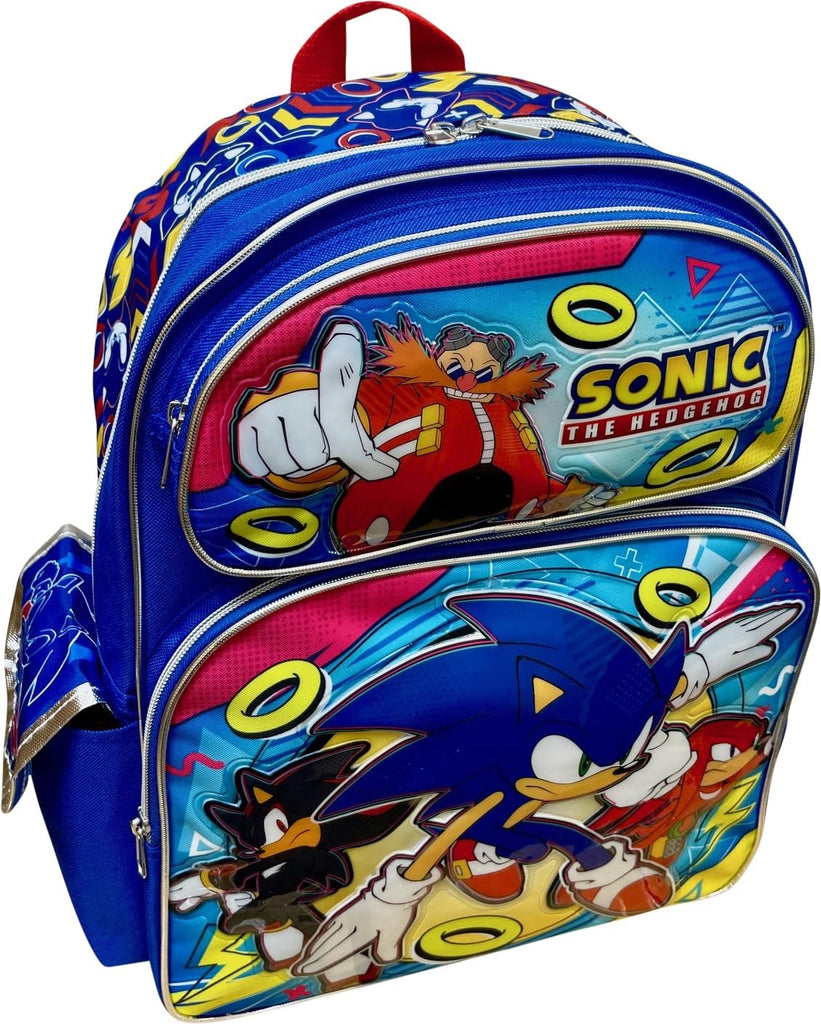 Ruz Sonic The Hedgehog Kid’s Licensed 16” Large School Backpacks with Multiple Pockets
