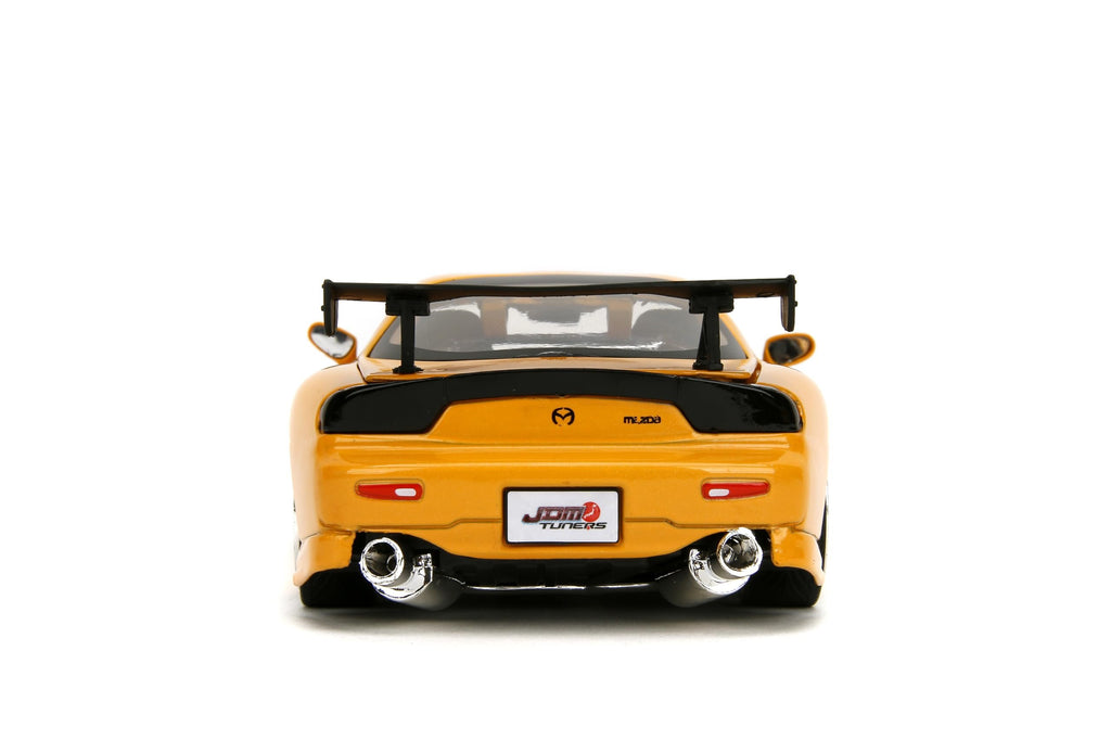 Jada Toys JDM Tuners 1:24 Scale Die-Cast 1993 Mazda RX-7 (FD) HKS, Opening Doors, Detailed Interior, Rubber Tires, Collectible for Ages 8+(Yellow Orange)