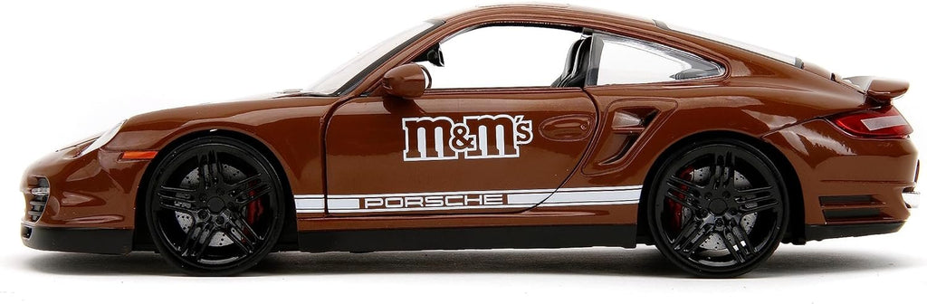 M&M's 1:24 Porsche 911 Turbo Die-Cast Car & 2.75" Brown Figure, Toys for Kids and Adults