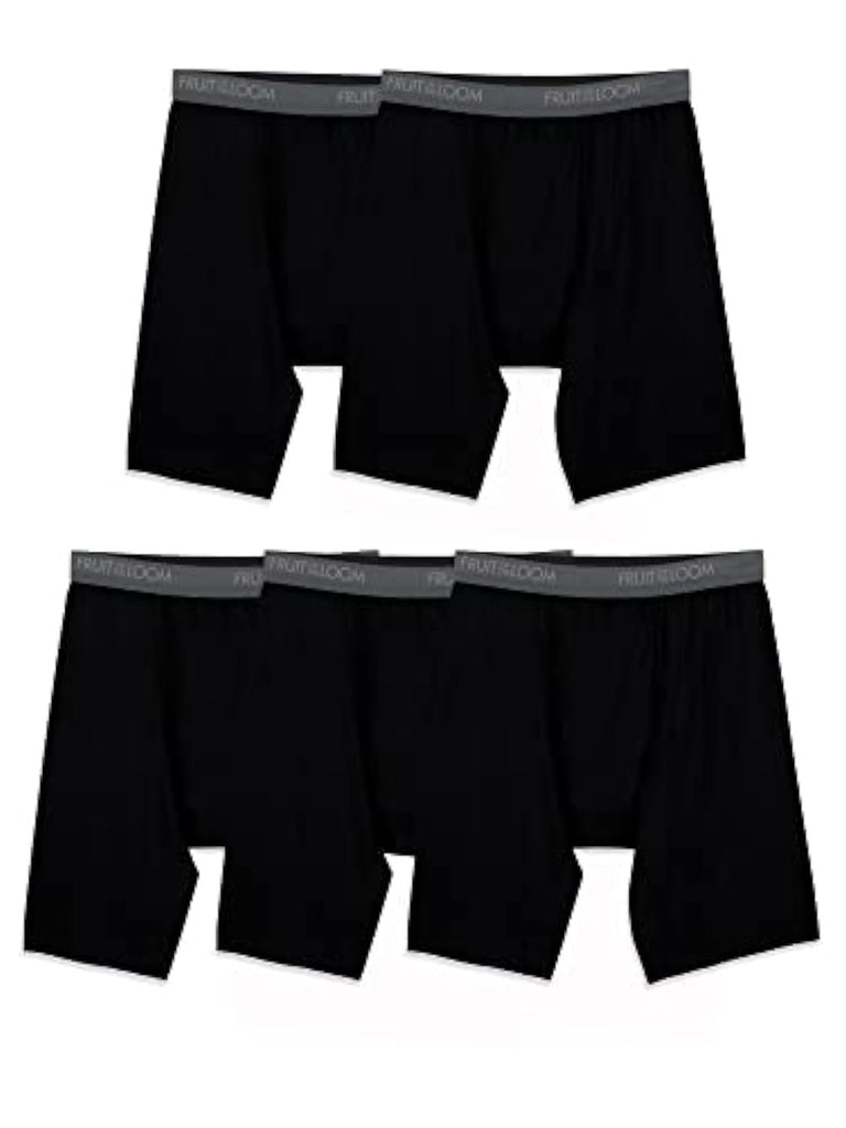 Fruit of the Loom Men's Micro-Stretch Boxer Briefs, black/Gray - long Leg, Large