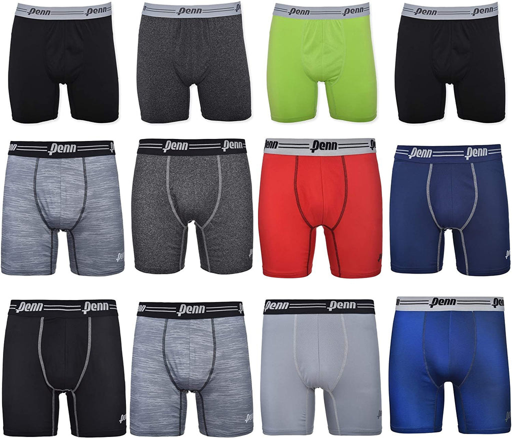 Penn Mens Performance Briefs, Boxer Briefs or Woven Boxers - 12-Pack Athletic Fit Breathable Tagless Underwear