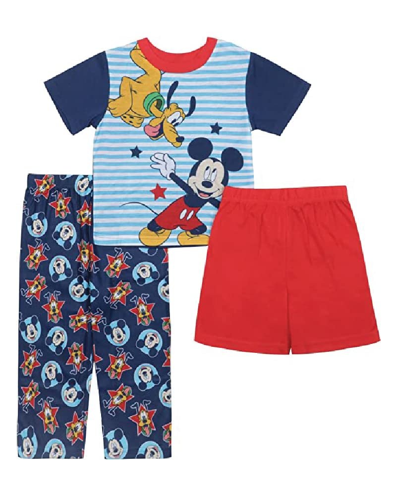 Disney Boys’ Mickey Mouse 3-Piece Loose-Fit Pajamas Set, Mickey and Pluto 3, 12M