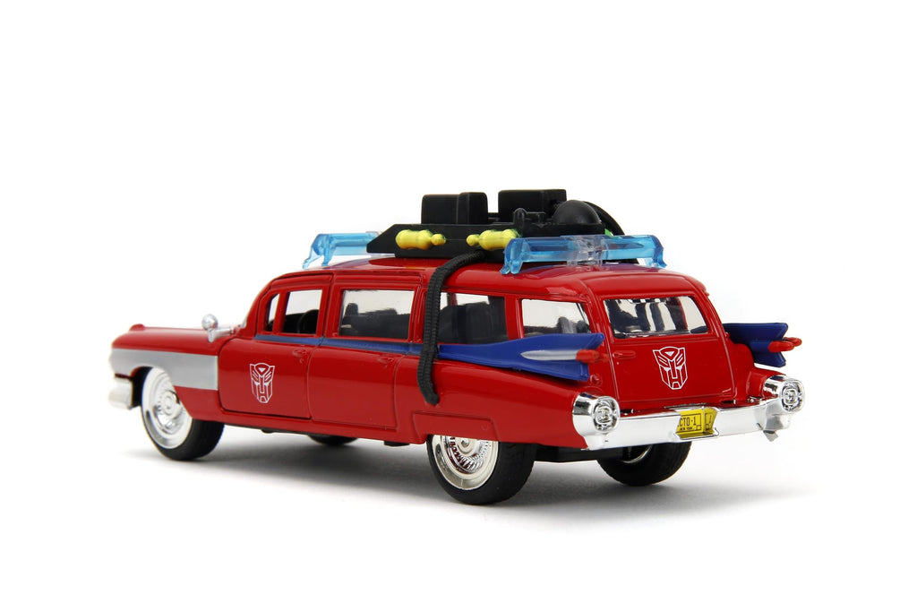Jada Hollywood Rides Transformers x Ghostbusters Ecto-1 G1 Mashup - Die-cast Car with Opening Doors, 1:32 Scale, Ages 8+ (40th Anniversary Edition)