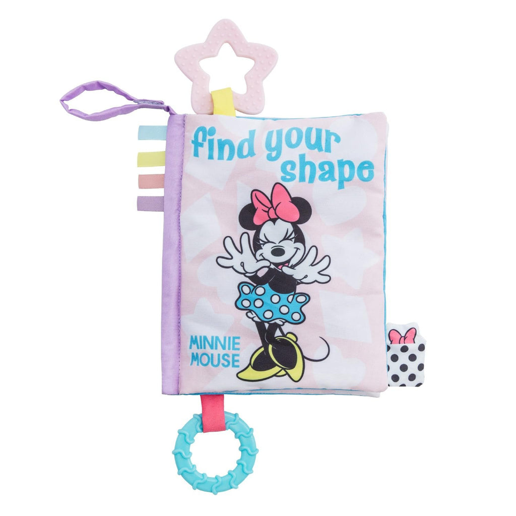 Disney Baby Minnie Mouse Find Your Shape Soft Book with Crinkle Pages, Teething Rings and On-The-Go Hook and Loop Strap for Babies and Toddlers