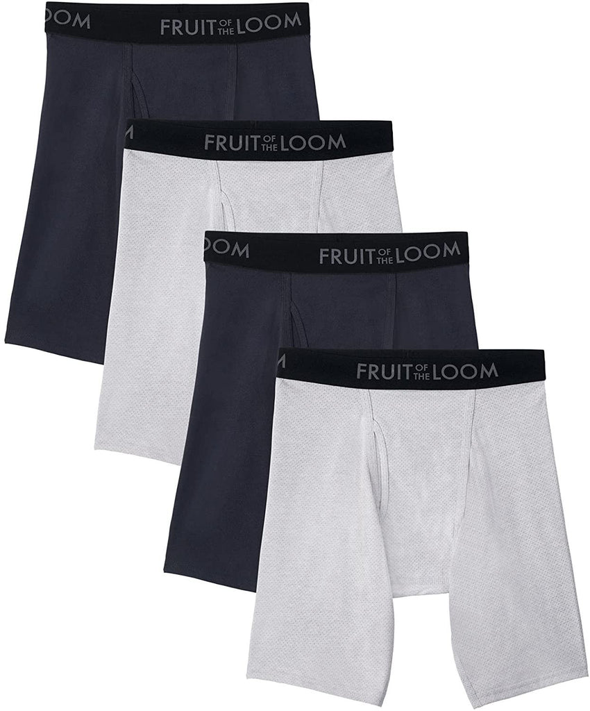 Crafted Comfort Stretch- Exposed Waistband- Black Heather Fruit of the Loom Men's Cotton Performance Boxer Briefs (12 Pack)