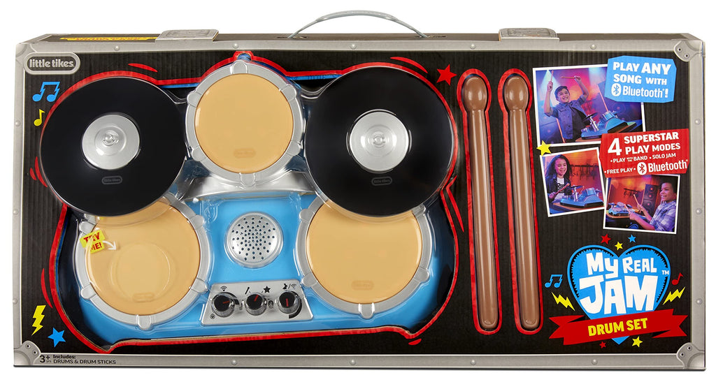 Little Tikes My Real Jam Drum Set, Toy Drums with Drumsticks and Case, for Ages 3+