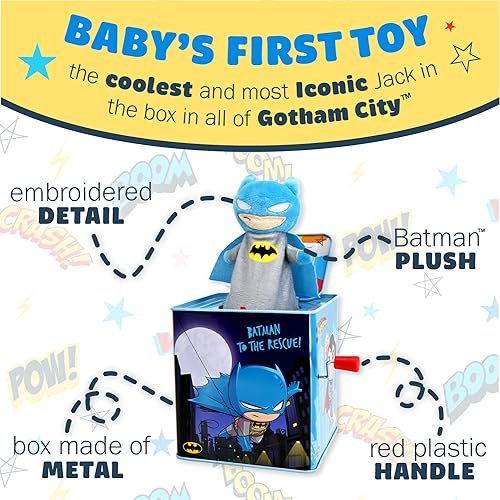 KIDS PREFERRED DC Comics The Batman Jack in The Box Musical Toys for Babies and Toddlers, Plays “Pop Goes The Weasel” The Dark Knight Springs Out from A Colorful Box