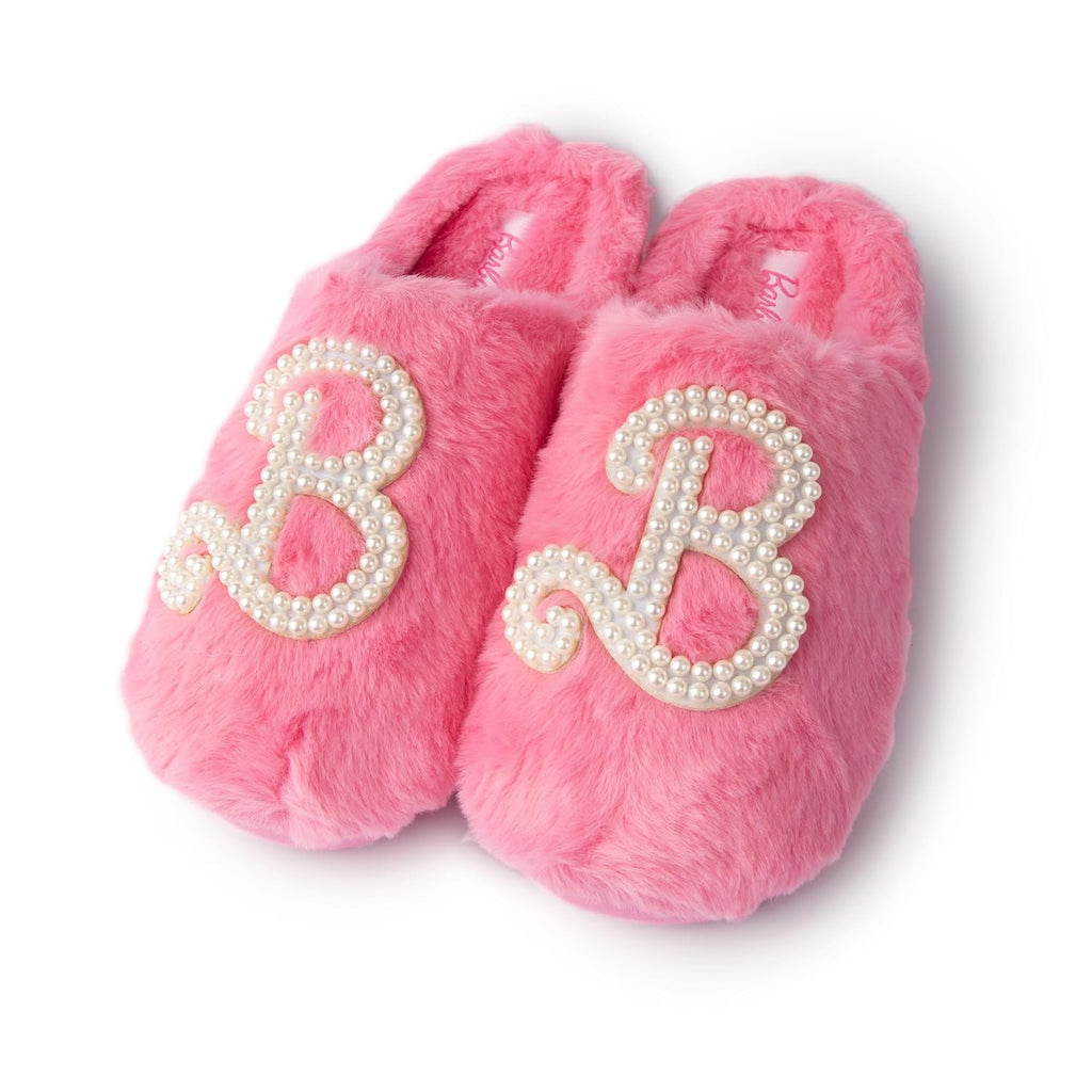 Handcraft Barbie Girls Faux Fur Clog Slippers with Pearl 'B' Logo, Pink, 7-8 Big Kid