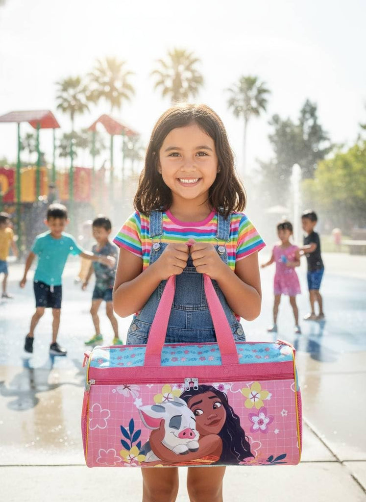 Disney Moana Kids Duffle Bag 16.5" – Travel & Sports Bag with Zipper Pocket, Mesh Side Pockets & Shoulder Strap