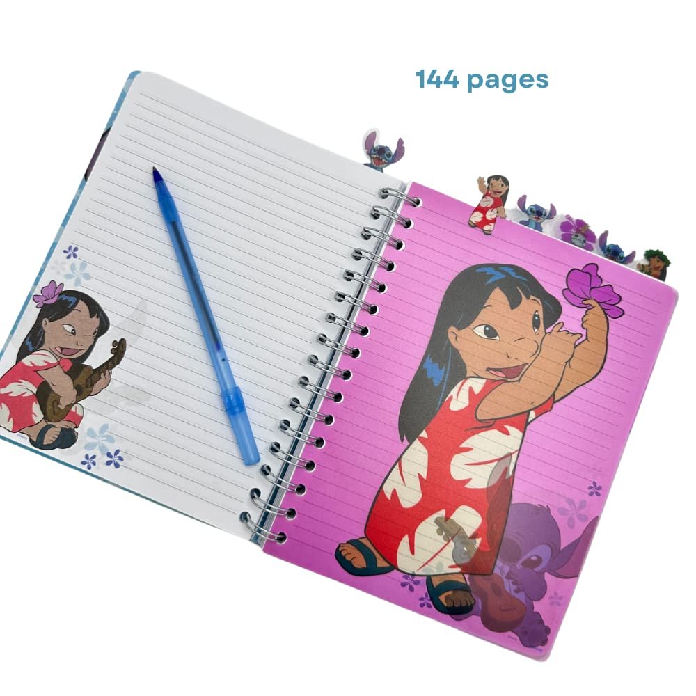 Disney Lilo and Stitch Tab Journal Notebook, Spiral Bound, 144 Lined Pages, 8 x 7 inches, Blue