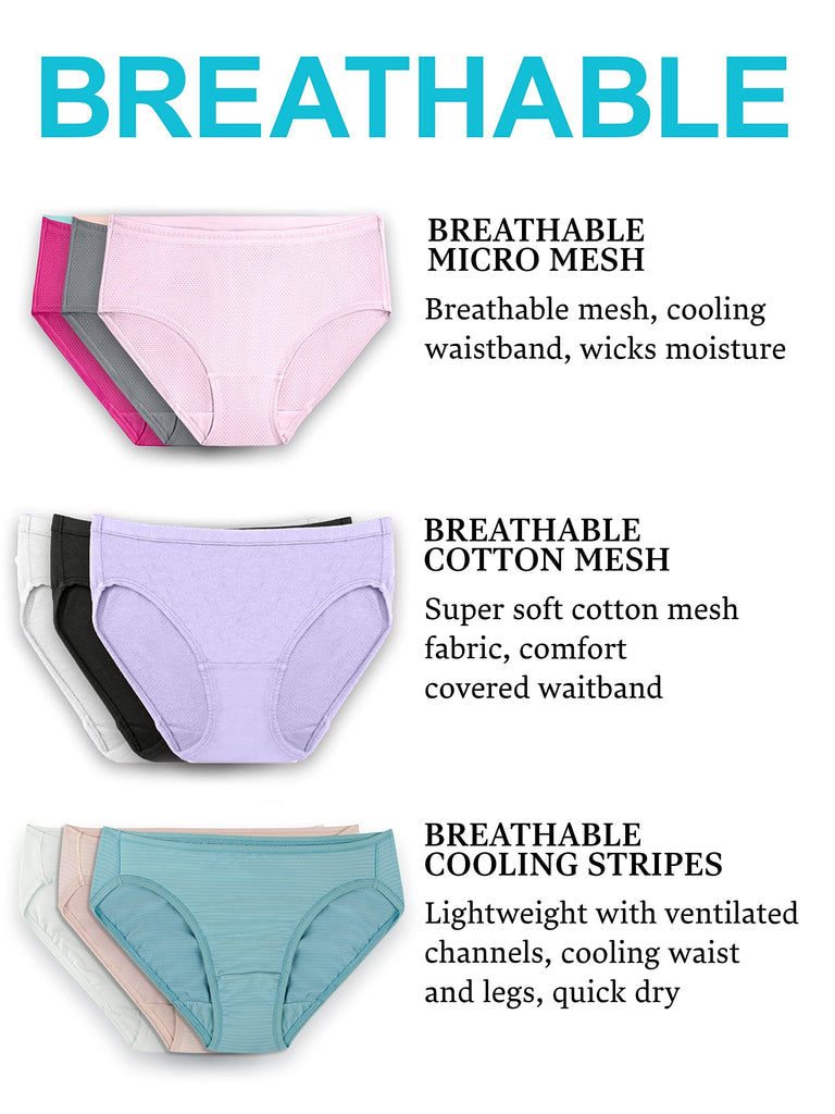 Fruit of the Loom Women's Underwear Breathable Panties (Regular & Plus Size), Hipster - Cotton Mesh - 8 Pack, 5