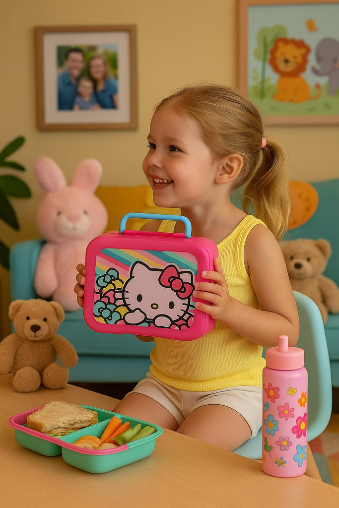 Hello Kitty Bento Lunch Box for Girls – 5-Compartment Plastic Food Container with Handle & Removable Tray – Leakproof, BPA-Free, 6"x8"x2.5"