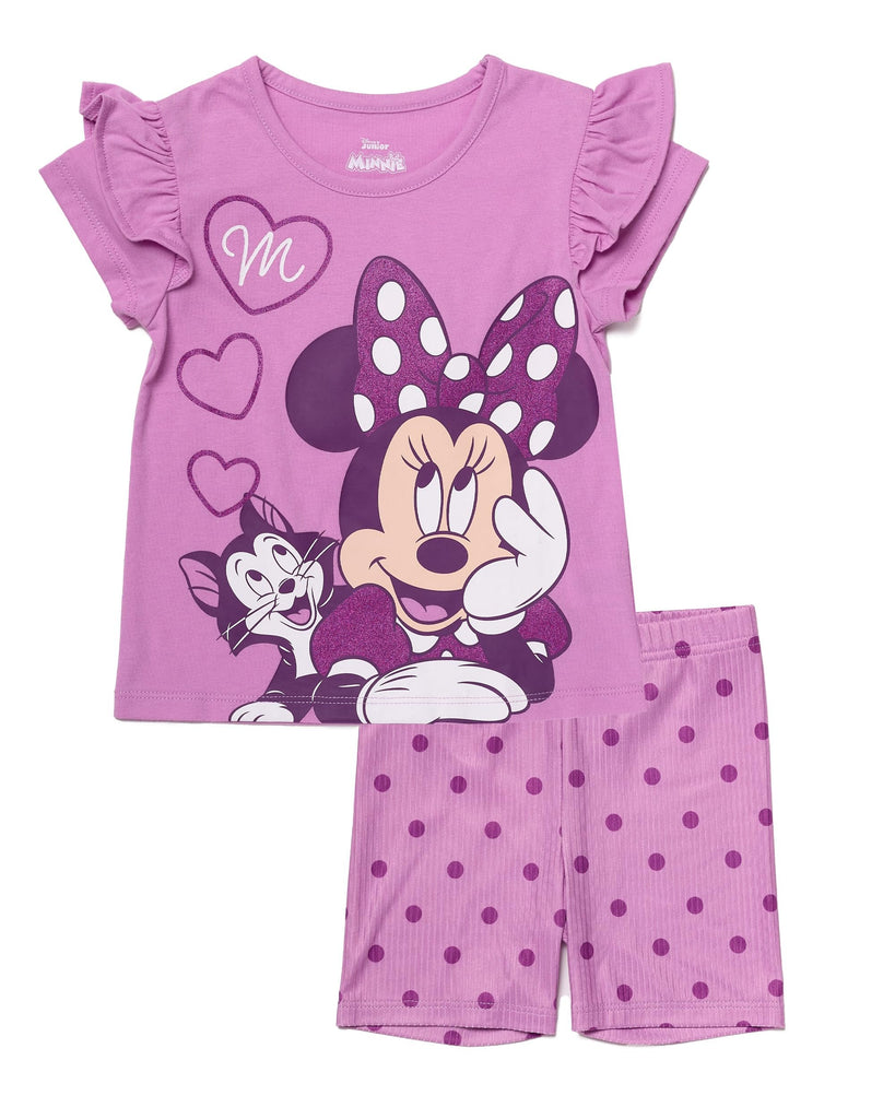 Minnie Mouse Girls 2 Piece Shorts and Short Sleeve T-Shirt Set (Pale Pink, 4T)
