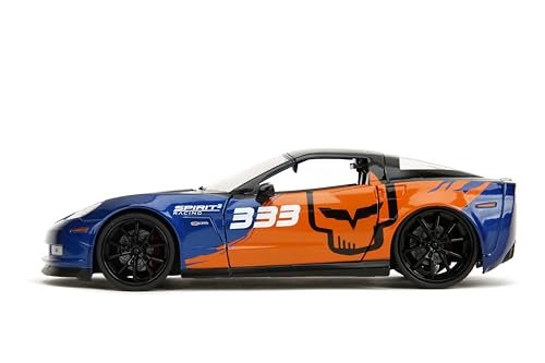 Jada Toys Bigtime Muscle 1:24 2006 Chevy Corvette Z06 Die-cast Car – Opening Doors, Hood, Trunk, Rubber Tires(Metallic Blue/Orange)