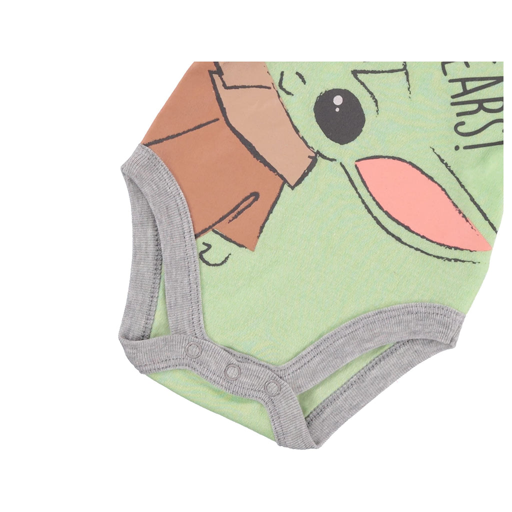 STAR WARS Baby Yoda Boys' 3 Piece Long Sleeve Bodysuit Pull-on Pants and Accessory (Green/White/Grey, 6-9 Months)