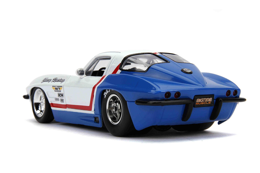 Jada 1963 Chevrolet Corvette Stingray White and Blue with Red Stripe Chevy Racing Bigtime Muscle 1/24 Diecast Model Car